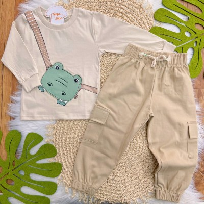 Conj. Camiseta Jacaré e Calça Cargo - Areia